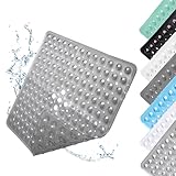 Duschmatte rutschfest, Quadratische Bademattemit Saugnäpfen, Antirutschmatte Dusche, Maschinenwaschbar Badewannenmatte, für Dusche oder Badewanne, Transparentes Grau