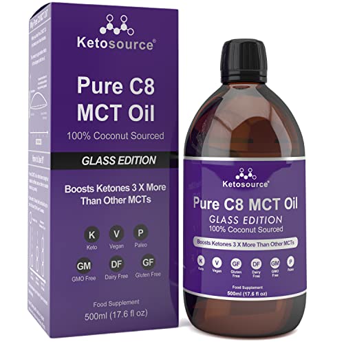 Premium C8 MCT Öl | Glasflasche | Produziert 3X Mehr Ketone als Andere MCT-Öle | Höchste verfügbare Reinheit mit 99,8% | Reine Caprylsäure | Paläo/Vegan | Ketogen und Low Carb | Ketosource®
