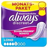 Always Discreet Inkontinenzeinlagen Long, 80 Binden (4 x 20 Stück) Monatspaket, diskreter Schutz & hohe Saugstärke, geruchsneutralisierend (Verpackung kann variieren)