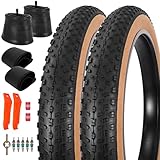 RUHUO 2Sätze 26x4.0 Fette Reifen und Schläuche, pannensichere Faltrad-Reifensätze 102-559 Kompatibel mit Mountainbike Fahrrad All-Terrain Richtungsgebundene Laufflächen Seitenwände in Hautfarbe 33TPI