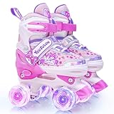 Verstellbare Rollschuhe für Kinder LED Rollerskates mit Leuchtenden Rädern Schuhe mit Rollen für Mädchen, Jungen und Anfänger