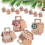 BOFUNX 24 Adventskalender Boxen zum Befüllen, Adventskalender Tüten mit 24 Zahlenaufklebern Geschenkbox Geschenkbeutel zum Basteln für Weihnachten Geschenk Kinder