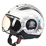 3/4 Helme Für Erwachsene Motorrad, Halber Retro Fahrradhelm Für Männer Frauen, Elektromotorrad Jethelm DOT/ECE, Sommer Scooter Moped ATV UTV Helm,Bright White s2,M