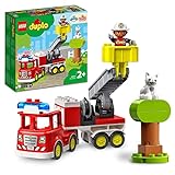 LEGO 10969 DUPLO Town Feuerwehrauto Spielzeug, Lernspielzeug für Kleinkinder ab 2 Jahren, Set mit Blaulicht und Martinshorn, Feuerwehrmann und Katze, für Mädchen und Jungen