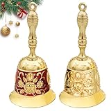 2 pcs Handglocke, Vintage Hand Glocken, Hand Tischglocke mit Griff, Retro-Schnitzarbeit Weihnachtsglocke, Klassische Hand bell, Kleine Handglocke, für Restaurant-Service-Glocke Schiffsglocke Rufglocke