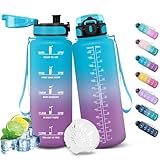 HoneyHolly Trinkflasche 1500ML, Auslaufsicher mit Zeitmarkierung, Trinkflasche Sport, Trinkflaschen mit Filter, Trinkflasche Kohlensäure Geeignet, Wasserflasche für Wandern, Laufen, Radfahren