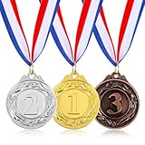 3 Stück Metall Medaille Gewinner Medaillen Goldmedaillen Kinder 1., 2. und 3. Platz Gold-,Silber- und Bronze Medaillen Sieger Wettbewerbe Party Deko für Geburtstag Party Spiele Prizzes Sportstag