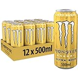 Monster Energy Ultra Gold - koffeinhaltiger Energy Drink mit fruchtigem Ananas-Geschmack - ohne Zucker und ohne Kalorien - in praktischen Einweg Dosen (12 x 500 ml)