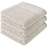 herzbach home Handtuch Set 100% Baumwolle Gemustert (Sandgrau/Weiß, 3 Handtücher 50x100 cm)