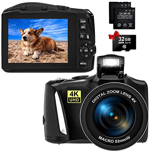 Digitalkamera Full HD 4K fotoapparat digitalkamera 48M Kamera mit 16-fachem Digitalzoom Kompaktkamera (Schwarz)