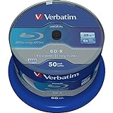 Verbatim BD-R SL Blu Ray Rohlinge, Datalife Blu Ray Disc mit 25 GB Datenspeicher, kompatibel mit Blu Ray Playern und Brennern sämtlicher Hersteller, 50er Pack Spindle