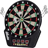 Elektronische Dartscheibe, FB-688 E-Dartboards Dartautomat mit 4 LCD-Anzeige und 6 Darts und 24 Pfeilkopf 27 Spiele mit 243 Spieloptionen Profi Elektronik Dartspiel für 16 Spieler