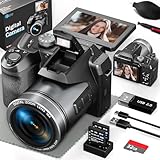 Mo 64MP Digitalkamera für Fotografie und Video, 5K Vlogging Kamera für YouTube mit 3'' Flip Screen, 16X Digitalzoom, WiFi& Autofokus, Kameragurt&Stativ, 2 Akkus, 32GB TF Karte(S205,Black)