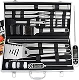 28-teiliges Grillzubehör Set für Männer – Premium Edelstahl Grillkoffer mit Grillmatte, Grillbesteck Papa, Männer und Frauen - Perfekt für Gasgrill, Holzkohlegrill und Camping