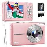 Digitalkamera 44MP 1080P FHD Kompakte Digitalkamera mit 16X Digitalzoom 2,4' Kompakte Fotokamera mit 32GB Karte, Einer Batterie für Teenager, Kinder und Anfänger Rosa