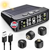 Reifendruckkontrollsystem TPMS Reifendruckmonitor mit Solar- und USB-Aufladung, 4 Reifensensoren und 6 Alarmmodi, automatisches Ein-/Ausschalten, 2025 aktualisiertes TPMS mit farbigem LCD-Bildschirm