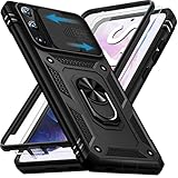 Handyhülle für Samsung Galaxy S21 Hülle mit Schutzfolie, Galaxy S21 5G Schutzhülle mit Kameraschutz 360° Drehbarer Metall Ring Ständer Stoßfest Bumper S21 5G 6.2' Case Cover (Schwarz)