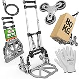 GARDEBRUK® Treppenkarre Aluminium klappbar 80 kg PP-Reifen pannensicher inkl. Handschuhe 2 Expander Transportkarre Transportwagen Transportroller