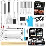 Morole Grill Zubehör Tool Set 45 PCS BBQ, Grillzubehör Geschenk für Männer Grillkoffer mit Grillmatte aus Hochwertiger Edelstahl für Garten und Camping, Grillbesteck für Männer und Frauen Ink. Koffer