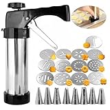 Rixotix Gebäckpresse, Kekspresse, Edelstahl Spritzgebäck Presse mit 13 Schablonen Und 8 Tüllen, Backspritze, Gebäckspritze Edelstahl, Kartoffelpresse, Spritzgebäck Maschine
