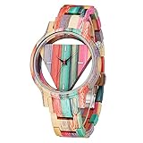 Tiong Herren Holzuhren Einzigartige invertierte geometrische Dreieck Holzuhr Damen Herren Kreatives Hohles Zifferblatt Vollholz Quarz Armbanduhr
