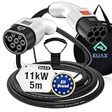 KUAX Typ 2 Ladekabel 11KW 3 Phasen Ladekabel mit 16A, 5M, 11KW, IP54, IEC-62196-2 geeignet für Model S/3/X/Y | e-Golf/e-UP/ID.3 | i3/i8 (Weiß)