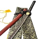 tsiao chih 40 Zoll Full Tang Handgefertigtes Japanisches Samurai-Schwert Hamon geschmiedetes gefaltetes rotes Damaskus-Stahl Katana echtes Schwert, L