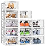 HOMIDEC Schuhboxen, 12er Pack Schuhboxen Stapelbar, Schuhorganizer Schuhaufbewahrung, Schuhkarton mit Deckel für Schuhe bis Größe 45, Weiß