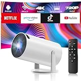 Mini Beamer 4K mit WiFi6 und Bluetooth5.0, Android11.0,Tragbarer Beamer klein mit 220°-Dreh,Automatischer Trapezkorrektur, intelligenter Heimkino Projektor für HDMI/TV-Stick/USB/Laptop