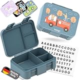 BEARFOOT Bento Box COMPACT | Brotdose Kinder mit Fächern Mädchen & Jungen (BPA-frei) | Für Schule & Kindergarten | Brotdose Kinder auslaufsicher | Leicht & kompakt (Feuerwehr-blau, 650ml)