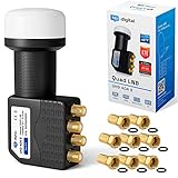 hb-digital Quad LNB - Test SEHR GUT* - für 4 Teilnehmer LTE Filter 4-Fach Full HD 4K 0.1dB mit Wetterschutz + 8X F-Stecker für TV Fernseher SAT Receiver Satellitenschüssel - Schwarz