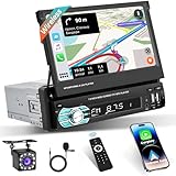 1-Din Autoradio mit ausfahrbarem Bildschirm und Wireless CarPlay und Android Auto, 7 Zoll Radio Radio Auto Bluetooth USB/Typ-C Mirror Link FM SWC Rückfahrkamera Lenkradsteuerung