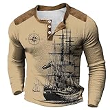 SRZYMJ Poloshirt Herren Langarm Getäfelt T Shirts Männer Hemd T-Shirt Slim Fit Golf Sports Beige Leinenhemd Herren Langarm Gestreift M Henley-Hemd Weihnachtspullover Herren Lustig Pullover Hemd