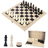 Schachspiel, 3 in 1 Schachbrett Holz Klappbare Hochwertig Schach Dame Backgammon, Tragbares Schachset für Kinder und Erwachsene Familie Party Reisen (29x29cm)