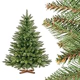 FairyTrees Weihnachtsbaum künstlich 120cm NORDMANNTANNE mit Christbaum Holzständer | TESTSIEGER Tannenbaum künstlich mit grünem Stamm | Made in EU