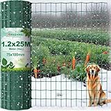 Amagabeli 1.2M X 25M Gartenzaun Zaun PVC-beschichteter Rostfrei 75 x 100mm 2.1 mm Drahtzaun Maschendraht Hundezaun Zaunelemente Grünen Drahtgitter Kaninchendraht Metal Forstzaun