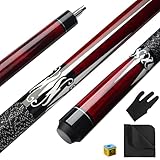ASMPCUE Pool Queue, 58 Zoll Billard Queue Kanadischer Ahornholz Pool Cue 13mm Spitzen für Professionelle Billardspieler, 1/2 Maple Queue Sticks für Billard Tisch Sport, Klassisches Muster-Rot