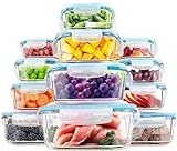 KICHLY 24er Vorratsdosen für Lebensmittel aus Glas (12 Behälter und 12 Deckel) - Transparente Erstklassig Glasbehälter mit Deckel - Luftdicht, Auslaufsicher, BPA-frei