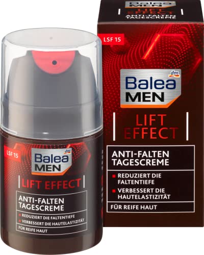Balea MEN Tagespflege Anti-Falten Tagescreme LIFT EFFECT für reife Haut – reduziert die Faltentiefe, verbessert die Hautelaszität, LSF 15, 50 ml