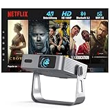 Smart Beamer【Netflix Offiziell/360° Drehbar 】 Mini Beamer 4K mit Autofokus ＆ Trapezkorrektur, VOPLLS 25000L 1080P Full HD WiFi6 Bluetooth Klein Heimkino/Outdoor Projektor für Handy