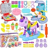 Snarflun 59 Stück Knete Set, Knete Zubehör Kitchen Creations, Einhorn Friseur Knete Dough Set,DIY-Spielknete Knete-Zubehör und 12 Gläser Knete,Spielzeug Geschenk Mädchen Junge 3+