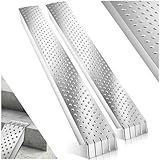 tectake® 2X Auffahrrampen, 2er Set Stahl Rampe, bis 400 kg belastbar, rutschfest, perforiert, Laderampe für Auto oder Anhänger, Auffahrrampe für Motorrad, Rasentraktor, Rollstuhl, Fahrrad (160 cm)