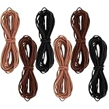 Piriuuo 6 Rollen Lederschnur, 5m x 3mm Flaches Lederband Faux Wildleder Schnur für DIY Handwerk, Schlüsselbänder, Armbänder, Halsketten, Schnürsenkel, Geschenkverpackungen (Khaki, Braun, Schwarz)