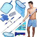 Pool Kescher,Laubkescher Pool,Poolkescher,Teich Kescher mit Teleskopische Pole,Bodenkescher Pool,Pool Kescher Set,Kescher Teich Feinmaschig,Pool Tief Kescher,Poolreinigung für Schwimmbad,Aquarium,Spa