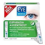 EyeMedica Euphrasia Augentropfen gegen trockene Augen und gereizte Augen, Befeuchtung, Linderung und Pflege, mit Hyaluron, 30 x 0,4 ml Einzeldosen