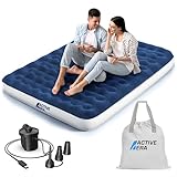 Active Era Luxus Camping Doppel Luftbett mit elektrischer Luftpumpe - Luftmatratze für 2 Personen mit tragbarer Akku Luftpumpe, USB Ladekabel und Tragetasche - 150 x 203 x 22 cm