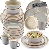 SÄNGER Rio Perlgrau|Kombiservice 6 Personen, Teller Set Kaffeebecher Pastaschale 30 tlg, Steingut Geschirr Set spülmaschinen- mikrowellen- kratzfest, Geschirrset aus Steingut, grau | VALUE COLLECTION