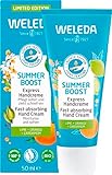 WELEDA Bio Summer Boost Express Handcreme - Limited Edition Naturkosmetik Handpflege Creme mit Sesamöl & Bienenwachs. Handlotion mit Duft nach Limette, Orange & Kardamom für trockene Hände (1x 50ml)