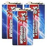 3 x Wilhelm Lithium 9V Block Batterie Rauchmelder 6LR61 9 Volt Batterien