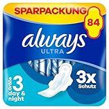 Always Ultra Binden Damen Gr. 3, Night, 84 Damenbinden mit Flügeln (3 x 28 Stück) Multipack, dünn und super saugfähig, geruchsneutralisierend und Auslaufschutz